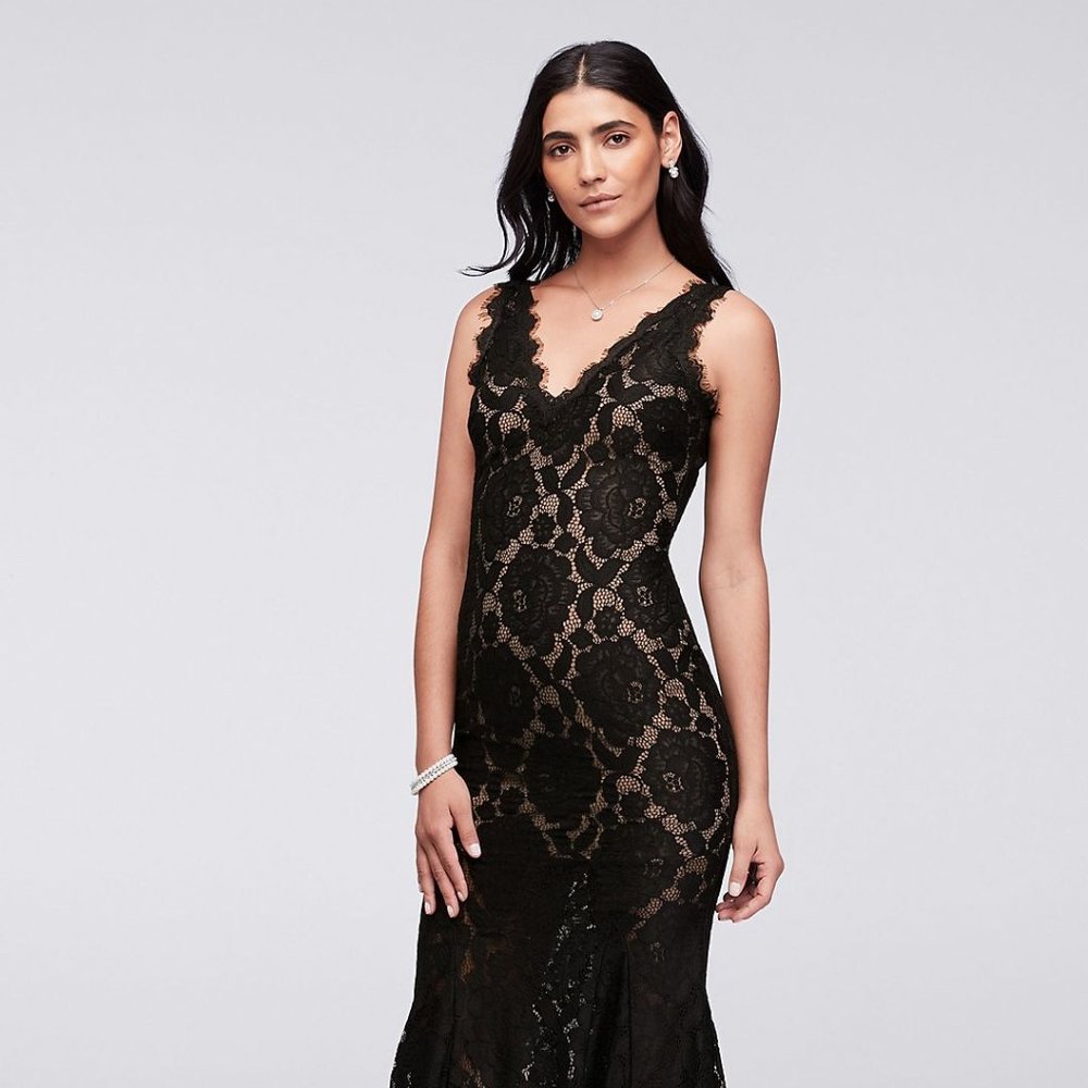 Betsy and Adam Black and Nude Lace Dress